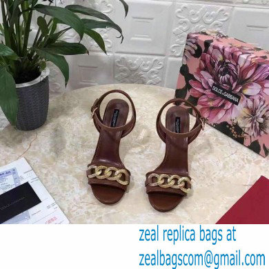 Dolce  &  Gabbana Heel 10.5cm Leather Chain Sandals Coffee 2021